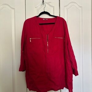 JM Collection Red Blouse with Zipper Details